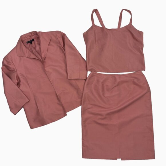 Lafayette 148 Pink Skirt Suit 3 Piece Set 100% Silk Blazer Skirt Tank Womens 12 - Picture 1 of 16